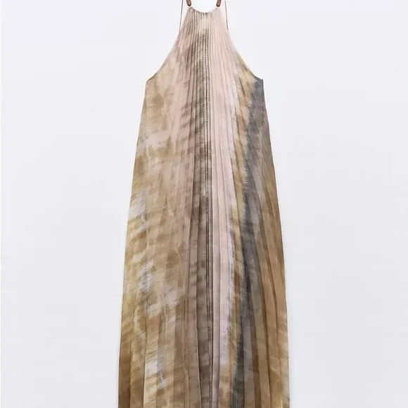 Zara pleated halter / pleated midi dress with beaded strap - Picture 4 of 6